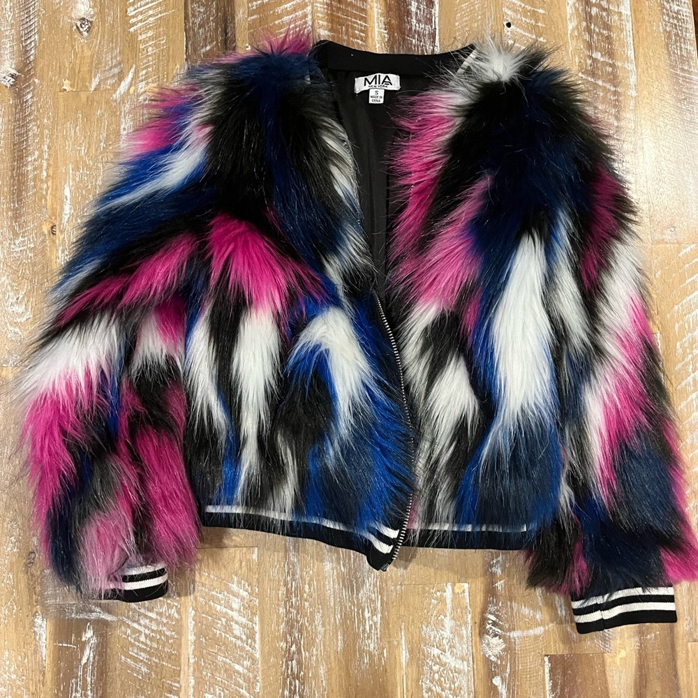 MIA Kids Faux Fur Jacket - Pink, Blue, Black size small